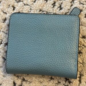 Slate Blue Pebbled Leather Compact Wallet | Genuine Cowhide Bifold